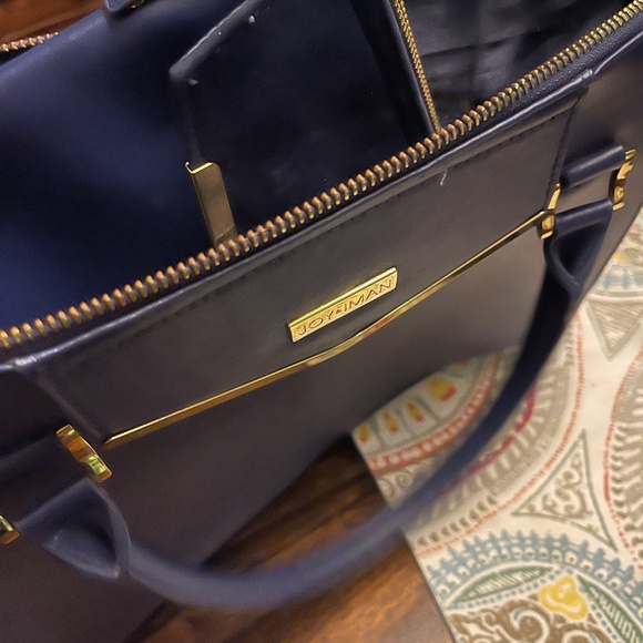 JOY & IMAN Couture Leather Satchel & Clutch with Velvet Detail - Navy - Picture 7 of 8